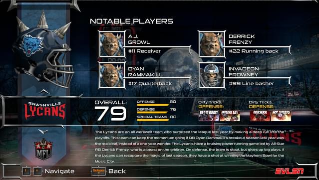 Mutant Football League - Gnashville Lycans screenshot 1
