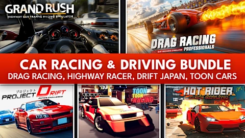Car Racing & Driving Bundle - Drag Racing, Highway Racer, Drift Japan, Toon Cars