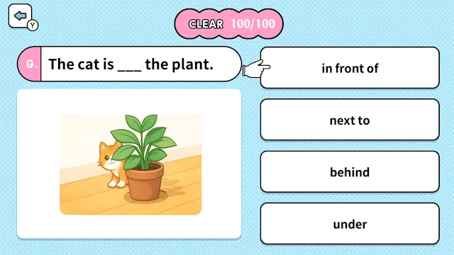 Learn with Illustrations! English Prepositions 4-Choice Quiz screenshot 0