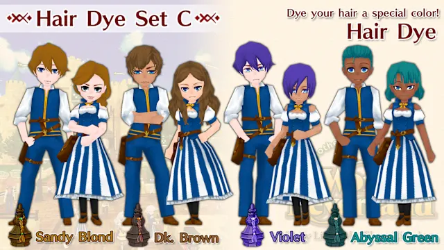 Hair Dye Set C (Sandy Blond, Dk. Brown, Violet, Abyssal Green)