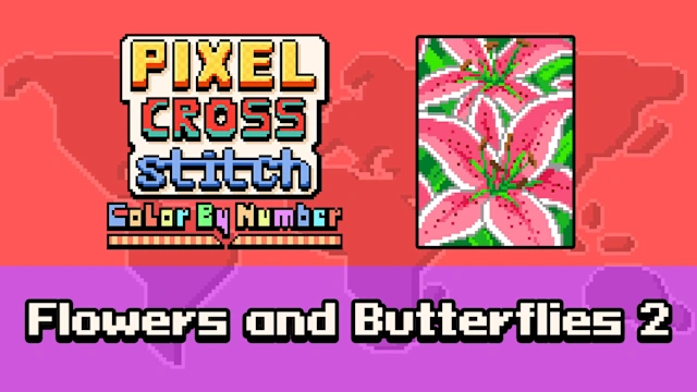 Pixel Cross Stitch Color by Number: Flowers and Butteflies 2