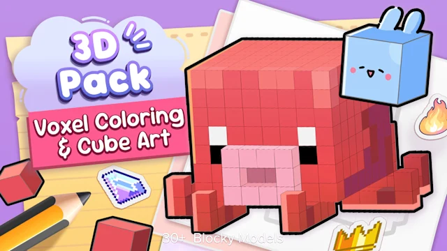 3D Pack: Blocky Voxel Coloring & Cube Art - 30+ Models