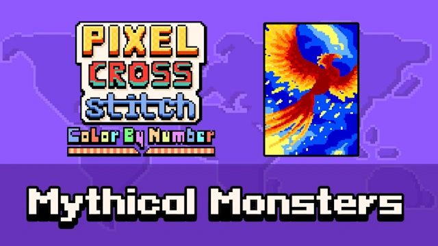Pixel Cross Stitch Color by Number: Mythical Monsters