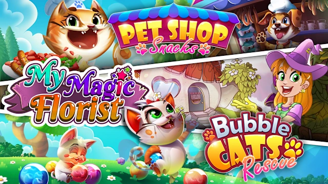 Family Games Bundle: My Magic Florist + Pet Shop Snacks + Bubble Cats Rescue